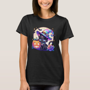Halloween-Katzen-Kätzchen-Hexe-Süß-Faul-Kostüm T-Shirt