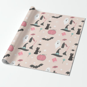 Halloween Katzen, Kürbis und Fledermäuse Geschenkpapier