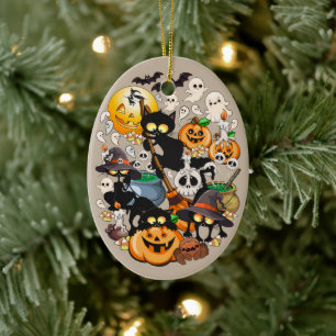 Halloween-Katzen Lustige Party Keramik Ornament