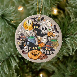 Halloween Katzen Lustige Party Keramik Ornament