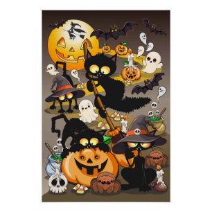 Halloween Katzen Lustige Party Poster