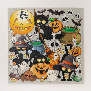 Halloween-Katzen Lustige Party Puzzle