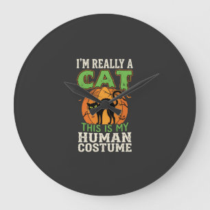 Halloween-Katzen-Mensch-Kostüm Lustiges Design Große Wanduhr