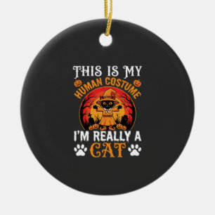 Halloween-Katzen-Menschen-Kostüm Vintage-Grafik Keramik Ornament