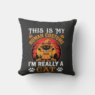Halloween-Katzen-Menschen-Kostüm Vintage-Grafik Kissen