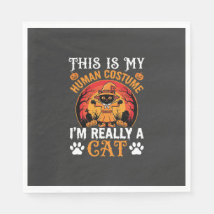 Halloween-Katzen-Menschen-Kostüm Vintage-Grafik Serviette