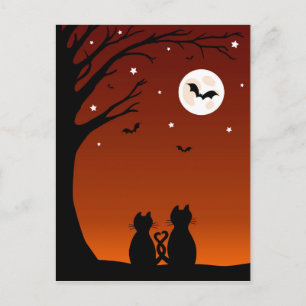 Halloween-Katzen mit Blick auf den Mond Postkarte