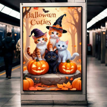 Halloween-Katzen mit Kürbissen Wandposter