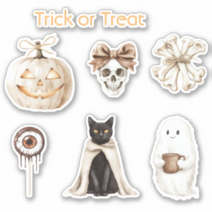 Halloween-Katzen-Schädel-Augapfel-Geist-Kürbis Aufkleber