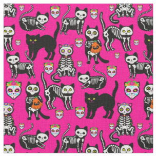Halloween-Katzen-Schädel-Skelett Rosa Stoff