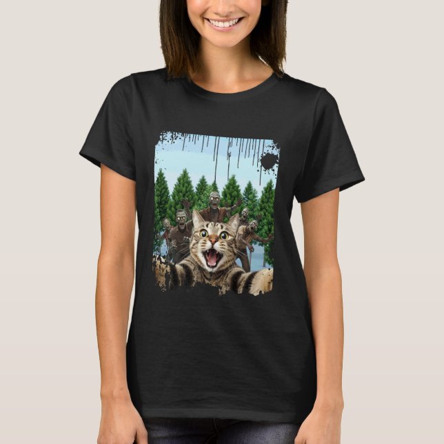 Halloween-Katzen-Selfie mit Zombies T-Shirt (Vorderseite)