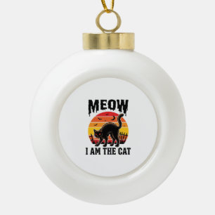 Halloween-Katzen-Shirt Meow Vintage-Schwarze-Katze Keramik Kugel-Ornament