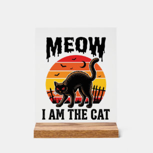 Halloween-Katzen-Shirt Meow Vintage-Schwarzkatzen- Acrylschild