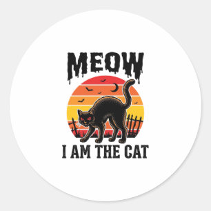 Halloween-Katzen-Shirt Meow Vintage-Schwarzkatzen- Runder Aufkleber