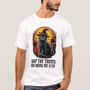 Halloween-Katzen-Shirt Vintage-Gravur Gruselig Sch T-Shirt