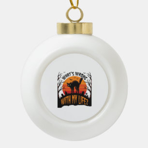 Halloween-Katzen-Shirt Vintage Grusel Leben Humor_ Keramik Kugel-Ornament