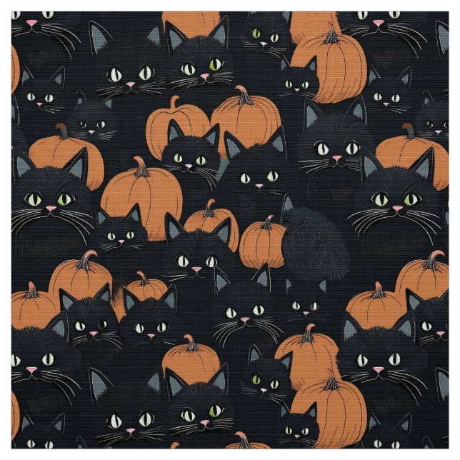 Halloween-Katzen und Kürbis Stoff (Muster)