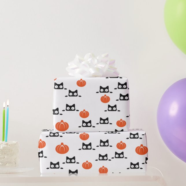 Halloween-Katzen und Kürbisgeflecht Geschenkpapier (Partygeschenke)