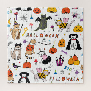 Halloween-Katzen Vintage-Linienmuster Puzzle