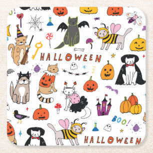 Halloween-Katzen Vintage-Linienmuster Rechteckiger Pappuntersetzer