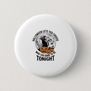 Halloween-Katzen-Zitat Gruseliger Kürbis-Hexen-Gra Button