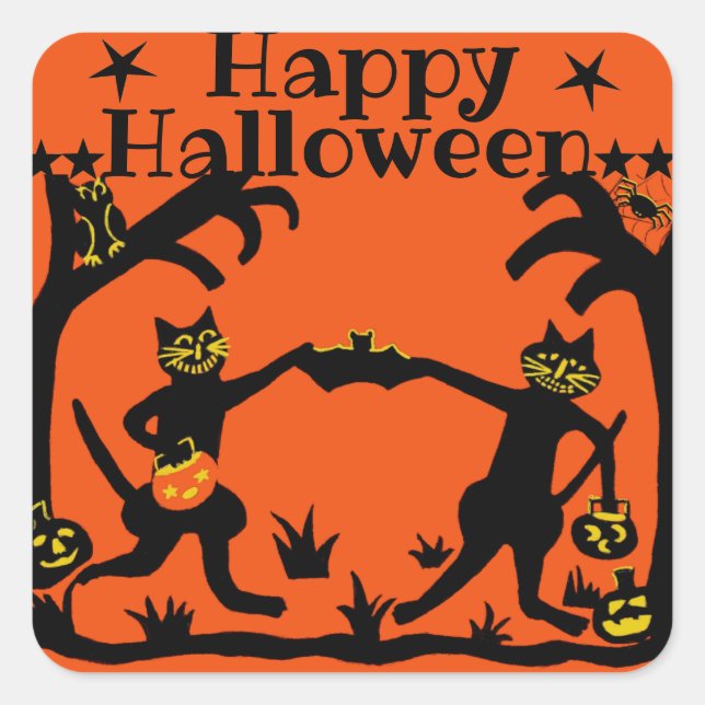 Halloween-Katzenaufkleber Quadratischer Aufkleber (Vorderseite)