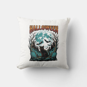 Halloween-Katzenfriedhof Vintage-Gravur-Shirt_1 Kissen