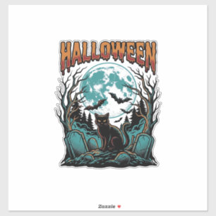 Halloween-Katzenfriedhof Vintage-Stickerei-Shirt_1 Aufkleber