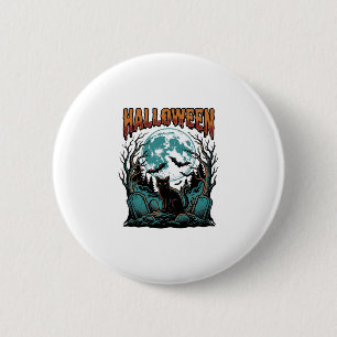 Halloween-Katzenfriedhof Vintage-Stickerei-Shirt_1 Button