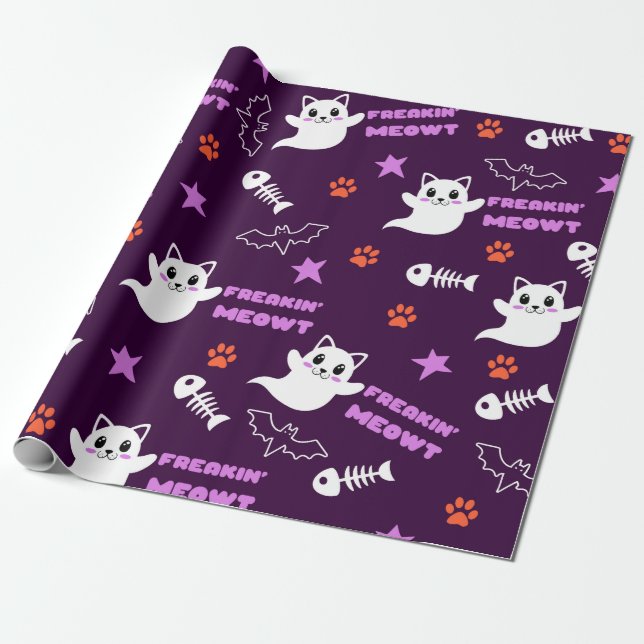 Halloween-Katzengast Geschenkpapier (Ungerollt)