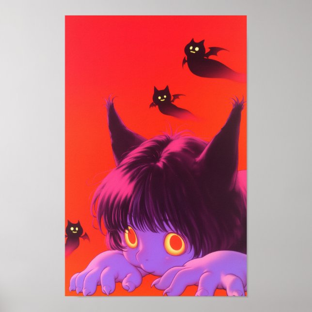 Halloween-Katzengirl Poster (Vorne)