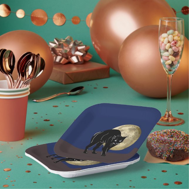 Halloween Katzenjammer auf Vollmondnacht Pappteller (Multi)