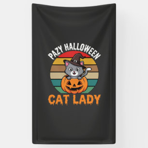 Halloween Katzenlady Hexe Kürbis Retro Design Banner