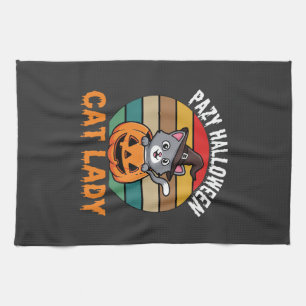 Halloween Katzenlady Hexe Kürbis Retro Design Geschirrtuch