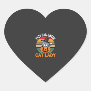 Halloween Katzenlady Hexe Kürbis Retro Design Herz-Aufkleber