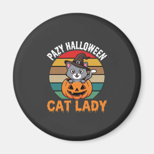 Halloween Katzenlady Hexe Kürbis Retro Design Magnet