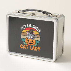 Halloween Katzenlady Hexe Kürbis Retro Design Metall Brotdose