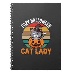 Halloween Katzenlady Hexe Kürbis Retro Design Notizblock