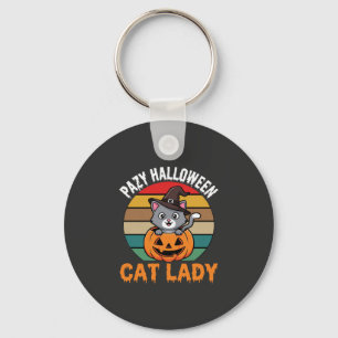 Halloween Katzenlady Hexe Kürbis Retro Design Schlüsselanhänger
