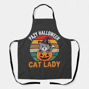 Halloween Katzenlady Hexe Kürbis Retro Design Schürze