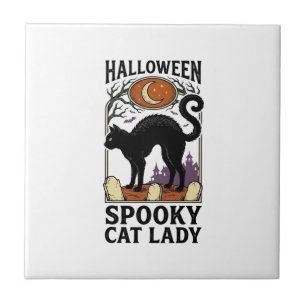 Halloween Katzenlady Vintage Schwarze Katze T-Shir Fliese
