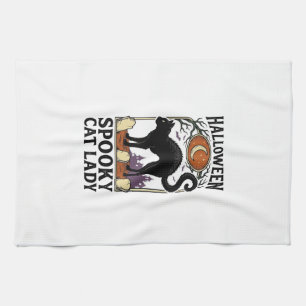 Halloween Katzenlady Vintage Schwarze Katze T-Shir Geschirrtuch