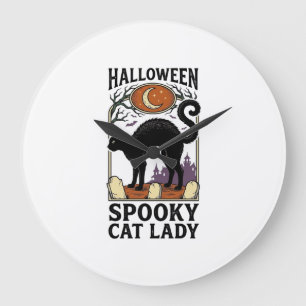 Halloween Katzenlady Vintage Schwarze Katze T-Shir Große Wanduhr