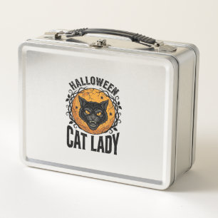 Halloween Katzenlady Vintage Schwarze Katze T-Shir Metall Brotdose