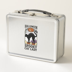 Halloween Katzenlady Vintage Schwarze Katze T-Shir Metall Brotdose