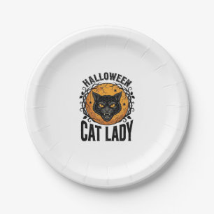 Halloween Katzenlady Vintage Schwarze Katze T-Shir Pappteller