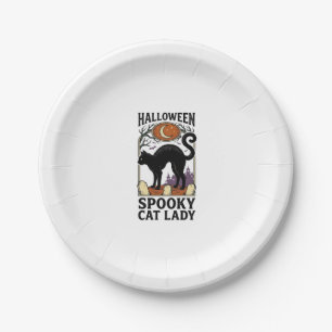 Halloween Katzenlady Vintage Schwarze Katze T-Shir Pappteller