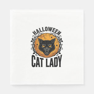 Halloween Katzenlady Vintage Schwarze Katze T-Shir Serviette