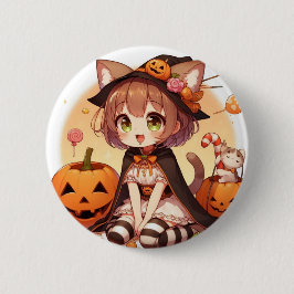 Halloween-Katzenmädchen Button