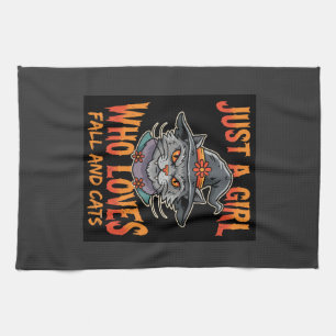 Halloween Katzenmädchen Hexenhut Herbst Design Geschirrtuch